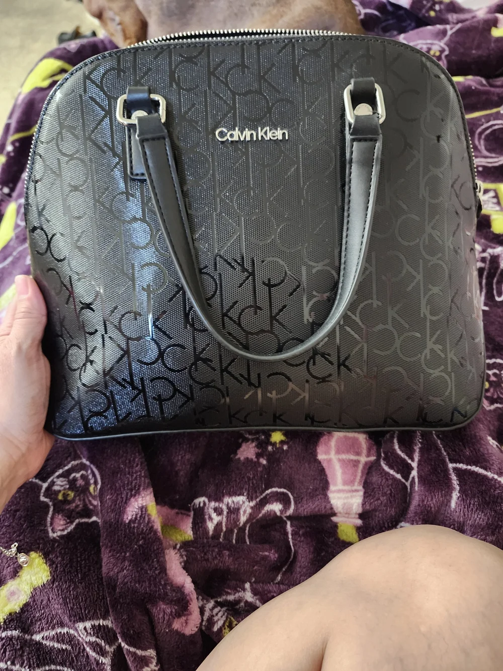 Calvin Klein Black Monogram Dome Satchel